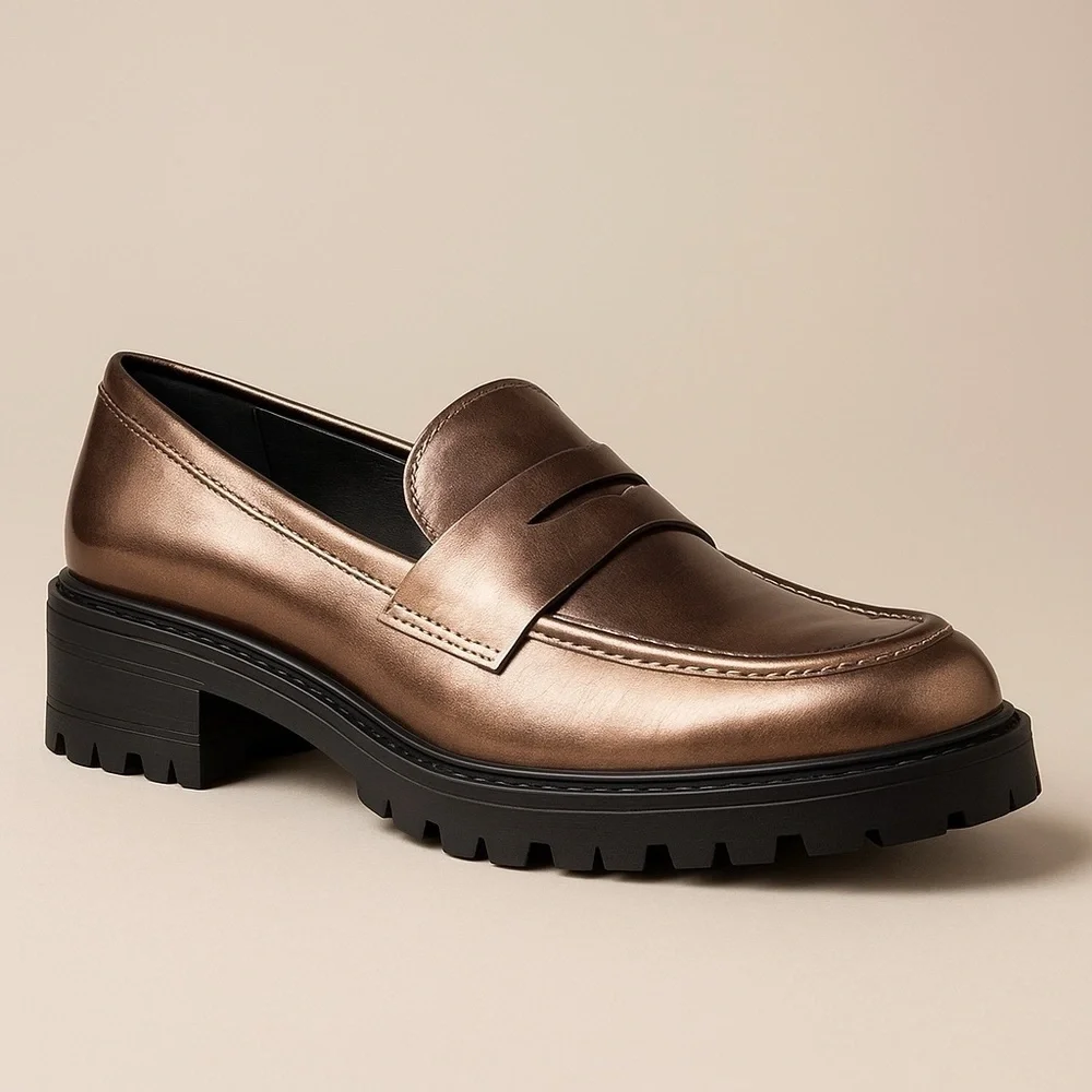Madden Girl  Metallic Penny Loafers Girls Sz 3 Rose Gold